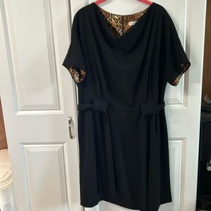 Ladies, black dress, sz 18, shorter style with leopard print inside top:sleeve